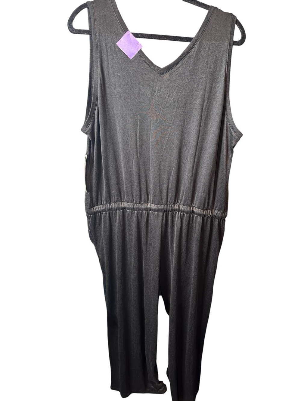 32 Degrees Cool Black Sleeveless V-Neck Jumpsuit with Elastic Waist Womens 2x